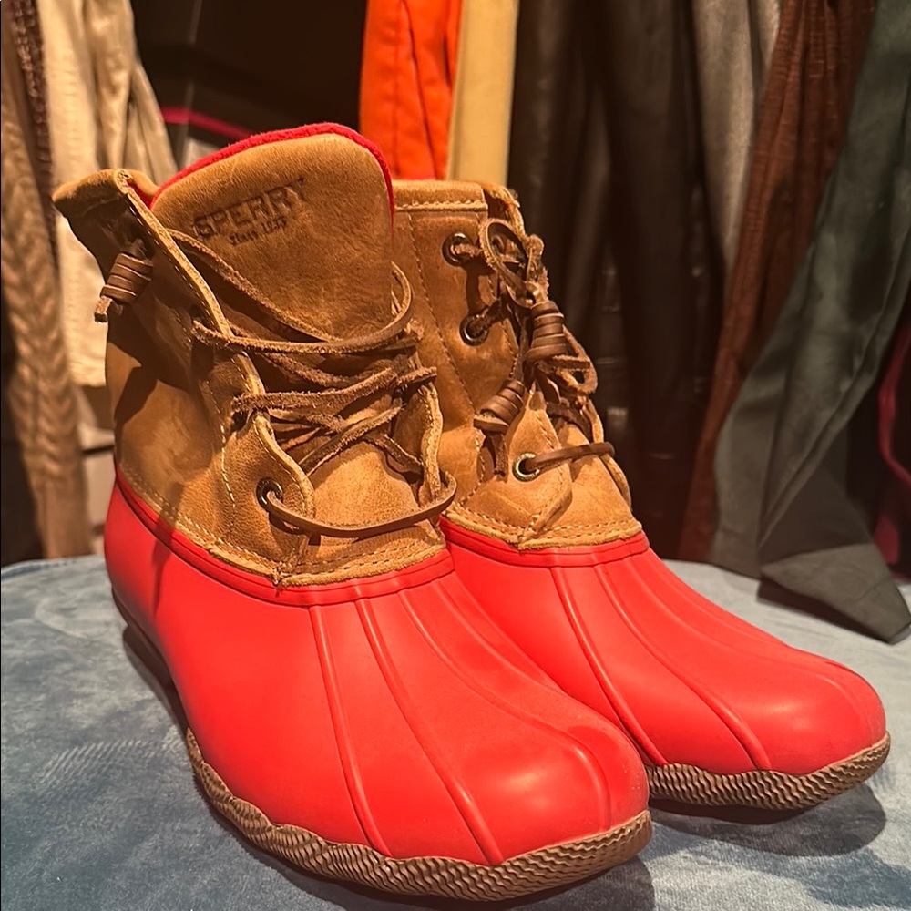 Sperry Red and Tan Duck Boots